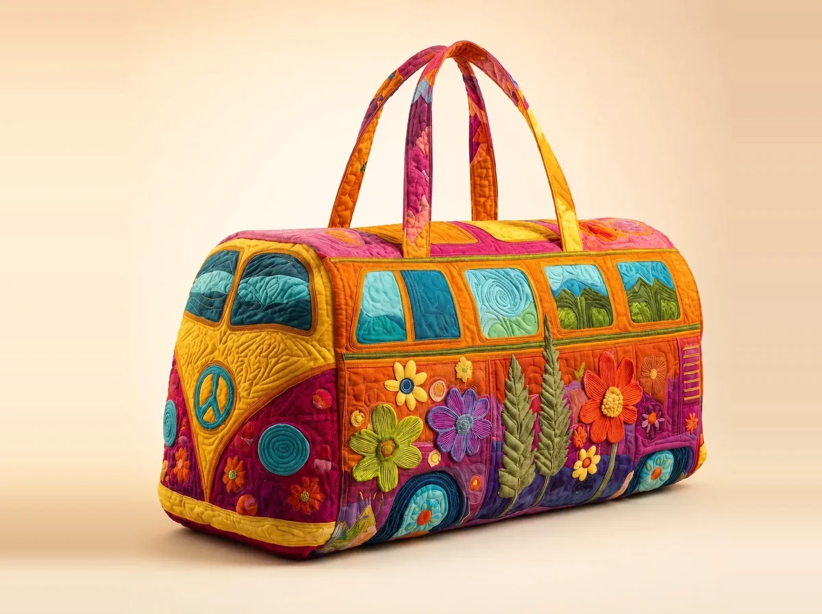 HippieBus™ Hand-Quilted 20L Applique Weekender & Carry-On Bag